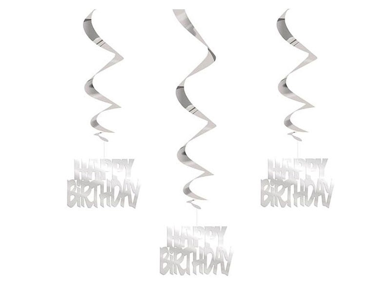 Dekospiralen Happy Birthday Silber Spiralen