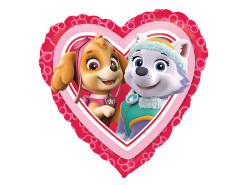 Herzförmiger Paw Patrol Folienballon mit Skye und Everest