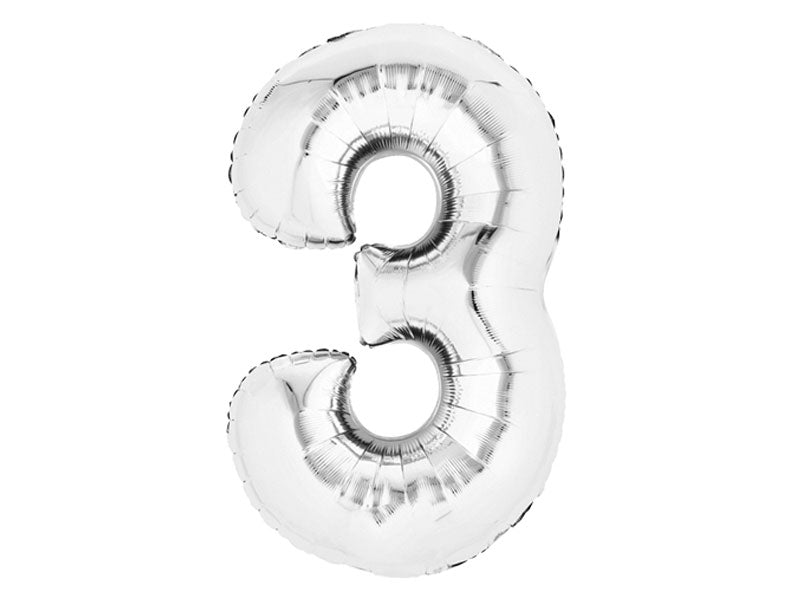 Zahlenballon Zahl 3 silber