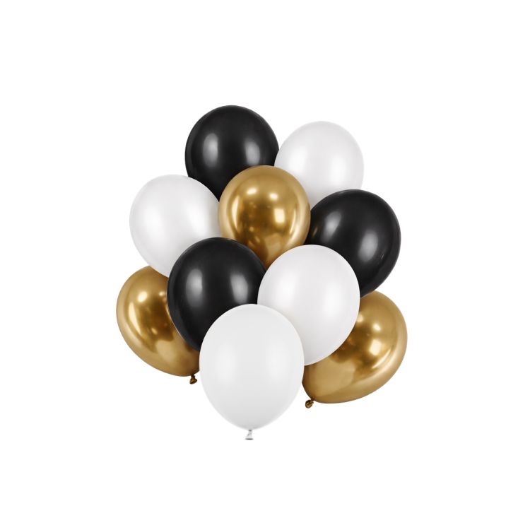 Ballonset Latexballons - 10 Stück | Schwarz/Gold Mix