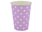 Partybecher lila mit weißen Punkten Pappbecher