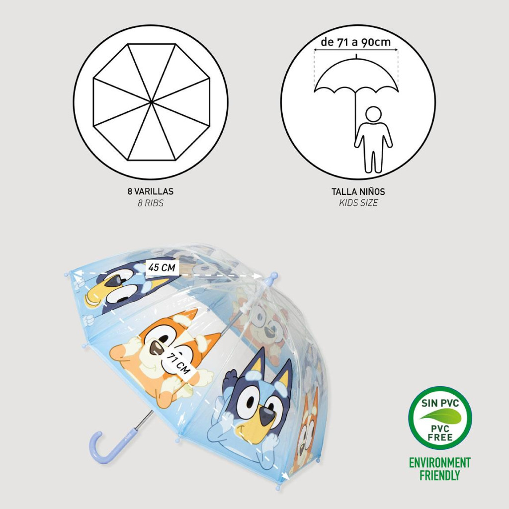 Bluey Puddle Kinder transparenter Regenschirm Ø71 cm