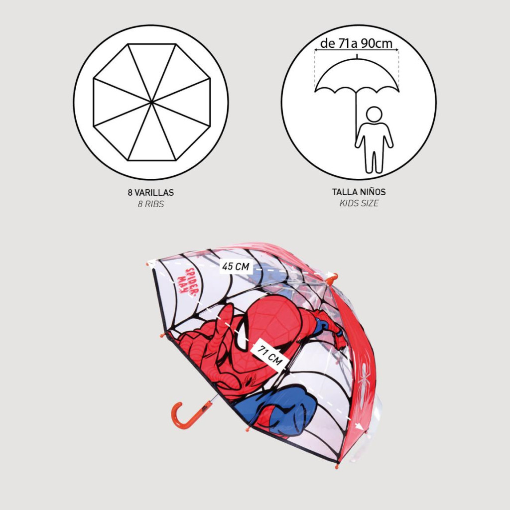 Spiderman Web-Slinger Kinder transparenter Regenschirm Ø71 cm