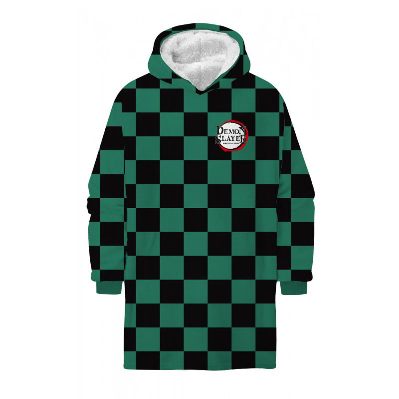 Demon Slayer Green Erwachsenen-Pullover mit Sherpa-Fleece gefütterte Decke, Poncho