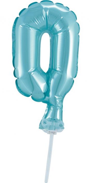 Nummer Light Blue Blauer Zahlen 0 Folienballon für Kuchen 13 cm