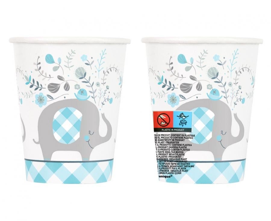 Elefant Floral Blauer Papierbecher 8-tlg 266 ml