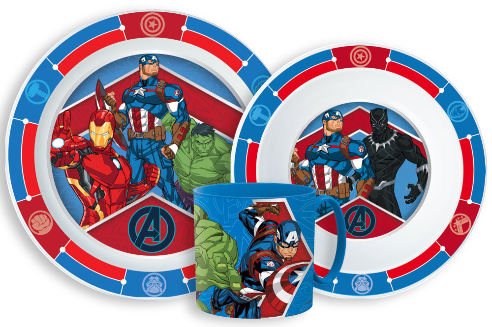 Avengers Army Geschirrset, Mikrowellen-Kunststoff-Set mit Becher 265 ml