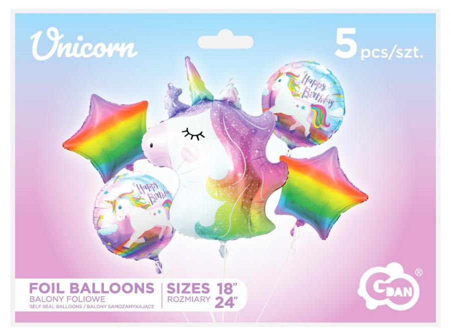 Einhorn Rainbow 5-teilige Folienballon-Set