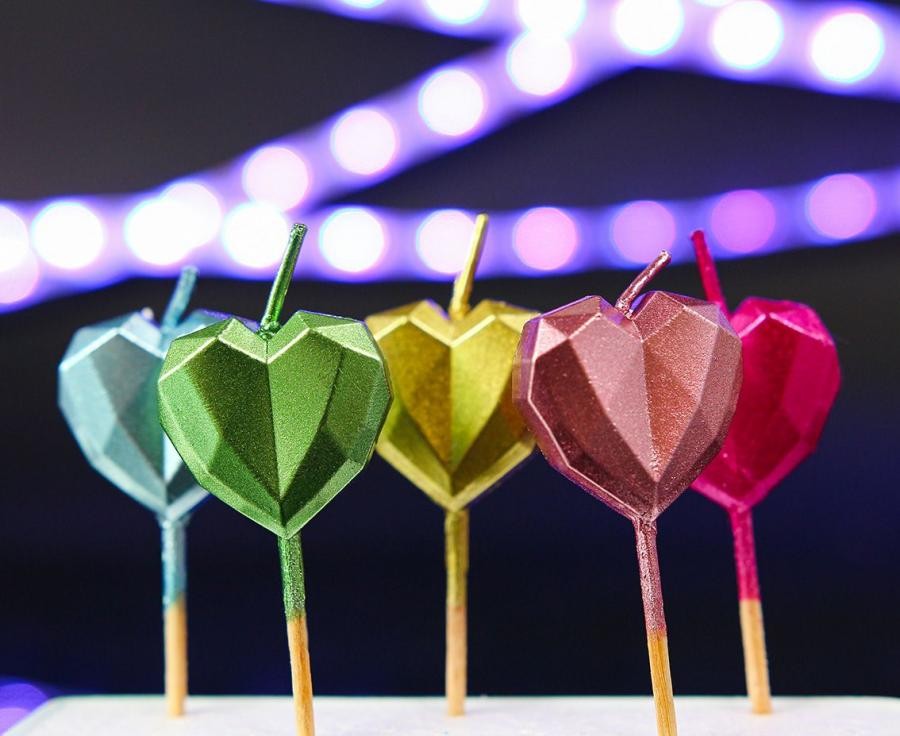 Liebe Metallic Heart Herzförmiges Kuchenkerrzenset, 5-tlg.