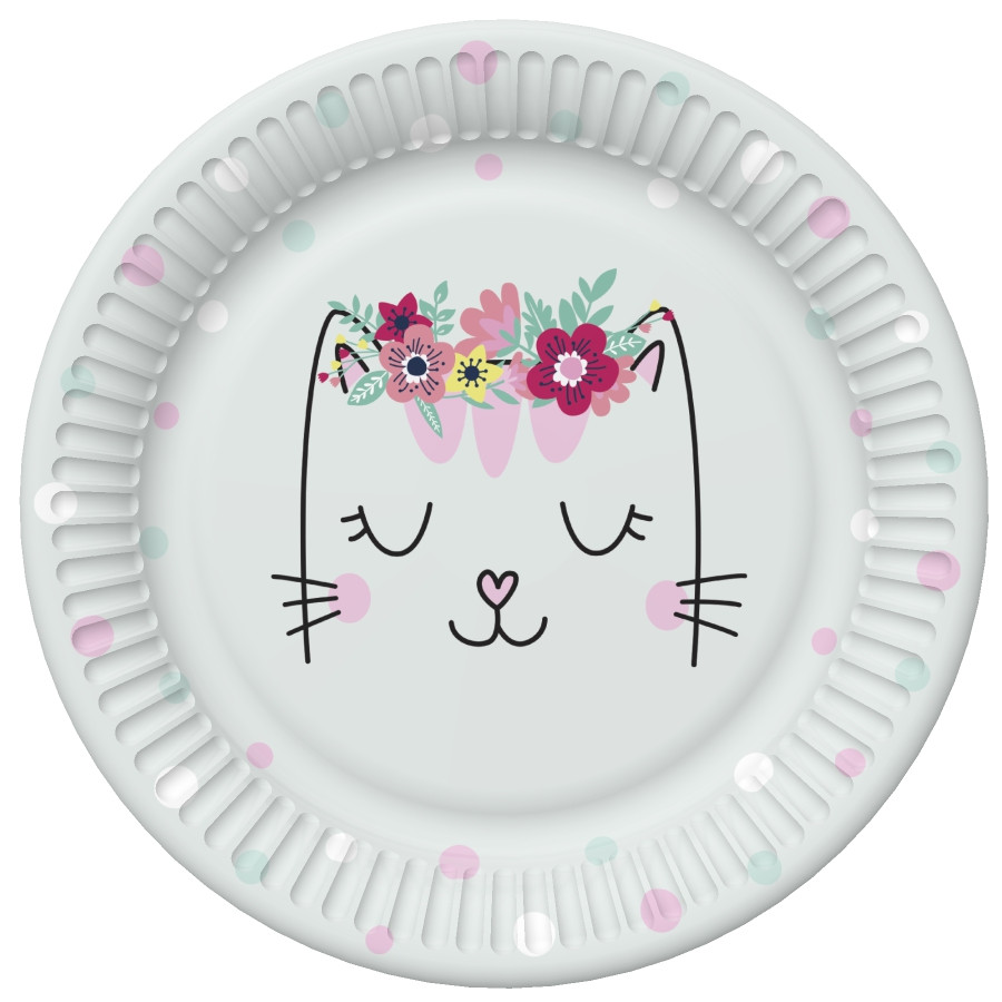 Katze Flowers Wreath Papierteller 8 Stk 18 cm