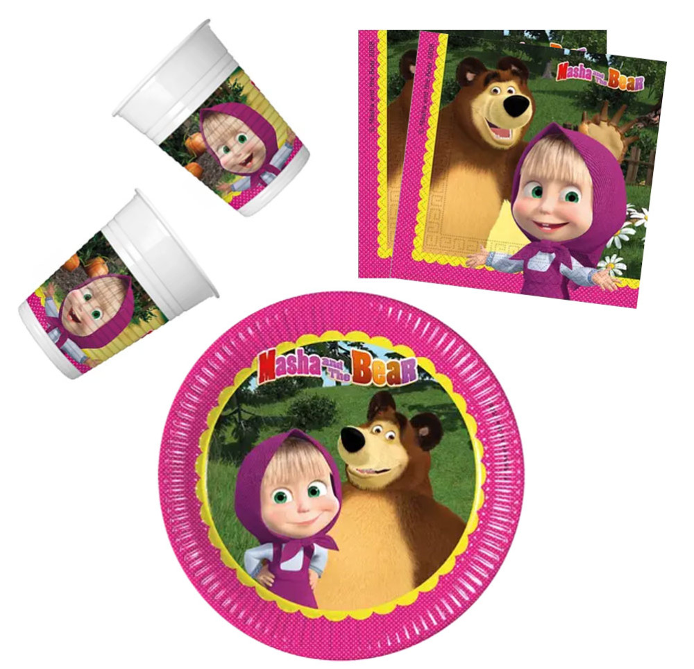 Mascha und der Bär Forest Party-Set 36 Stück mit 23 cm Tellern