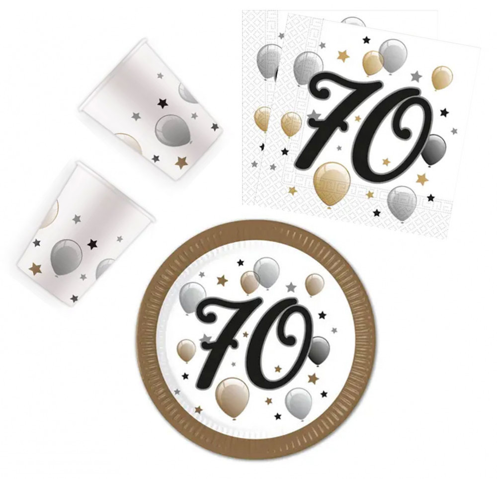 Geburtstag Milestone Happy Birthday 70 Party-Set mit 36 Teilen und 23 cm Tellern