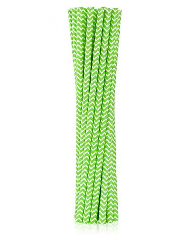 Farbe Lime Green Chevron Grüner Papierstrohhalm 12er Pack