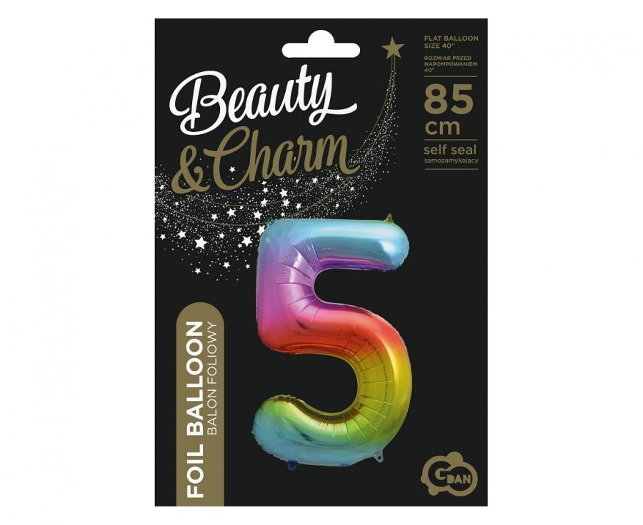 Nummer Rainbow Regenbogen Zahl 5 Folienballon 85 cm