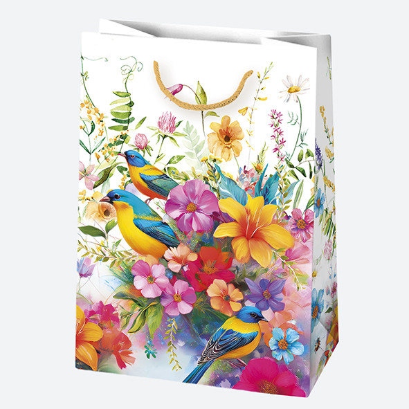 Farbe Birds Blumen Papier Geschenktasche 23x32x11 cm