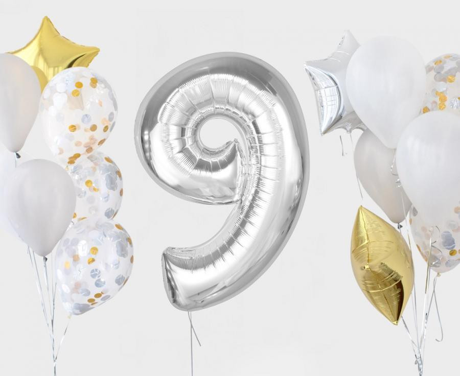 Nummer Silver Silberne Zahl 9 Folienballon 92 cm