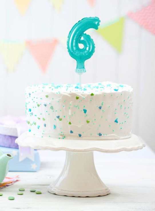 Nummer Light Blue Blaue Nummer 6 Folienballon für Kuchen 13 cm