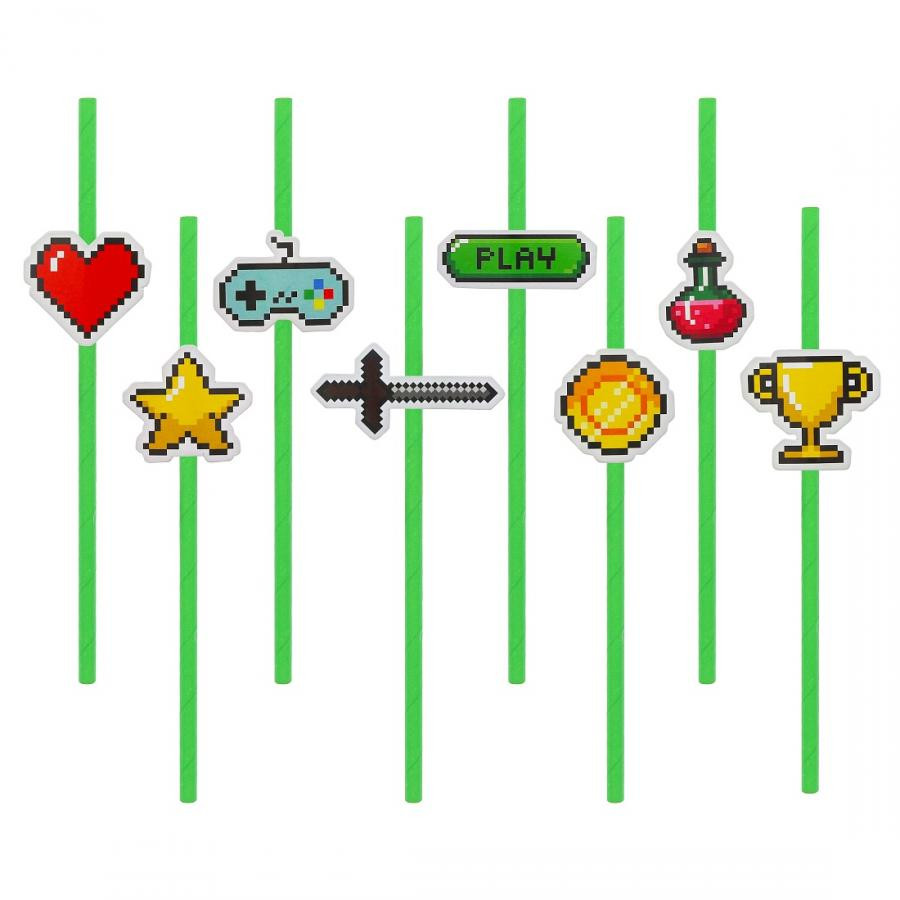 Gamer Game On Spiel Papier Strohhalm 8er-Set