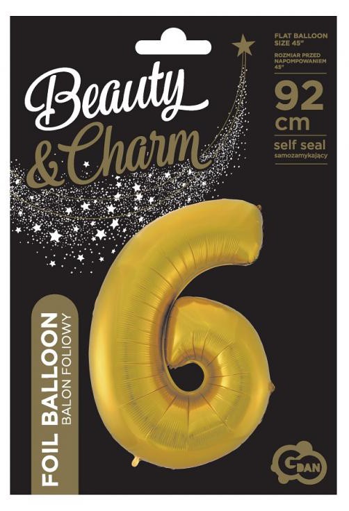 Nummer Gold Mat Goldene Zahl 6 Folienballon 92 cm