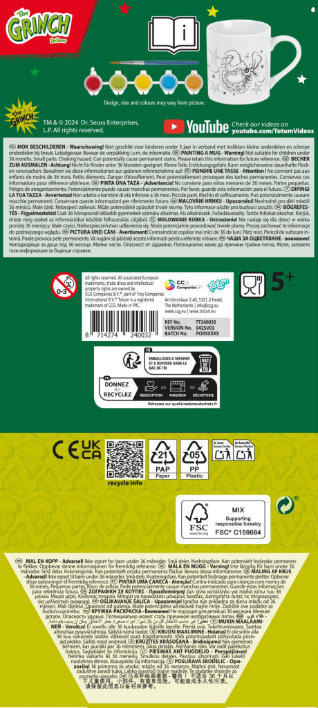 Der Grinch Dr Seuss bemalbare Porzellantasse 235 ml in Geschenkbox
