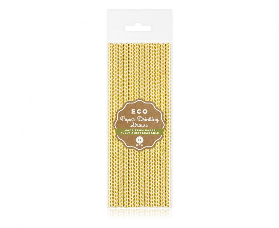 Farbe Gold Chevron 12er Set Goldene Papierstrohhalme