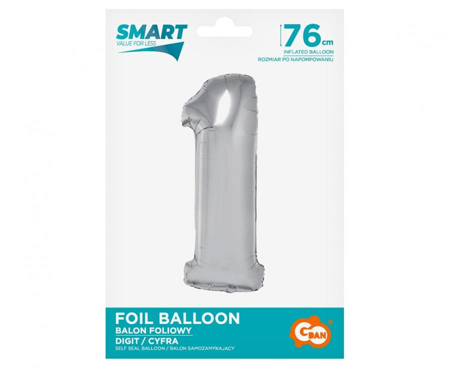 Nummer Silver Silberne Nummer 1 Folienballon 76 cm