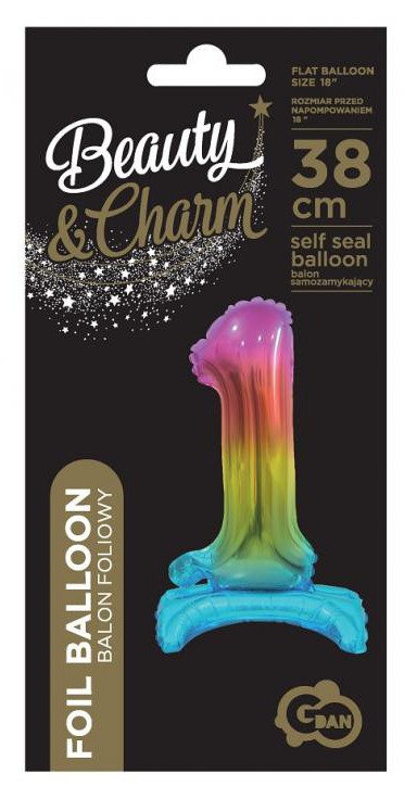 Nummer Rainbow Bunte Mini-Zahl 1 Folienballon mit Basis 38 cm