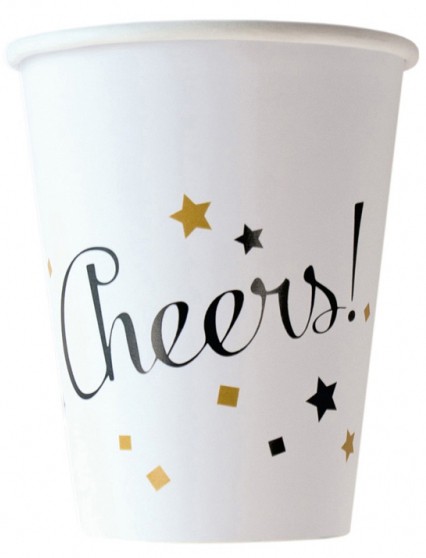 Neujahr Golden Wishes Happy New Year Pappbecher 8 Stk, 250 ml