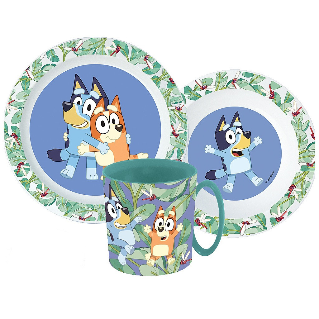 Bluey Tropical Geschirrset, Mikrokunststoff-Set mit Becher 390 ml