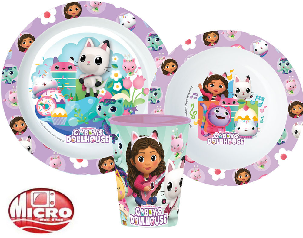 Gabby's Dollhouse Kitty Magic Essgeschirr, Mikro-Plastik-Set, mit Becher 260 ml