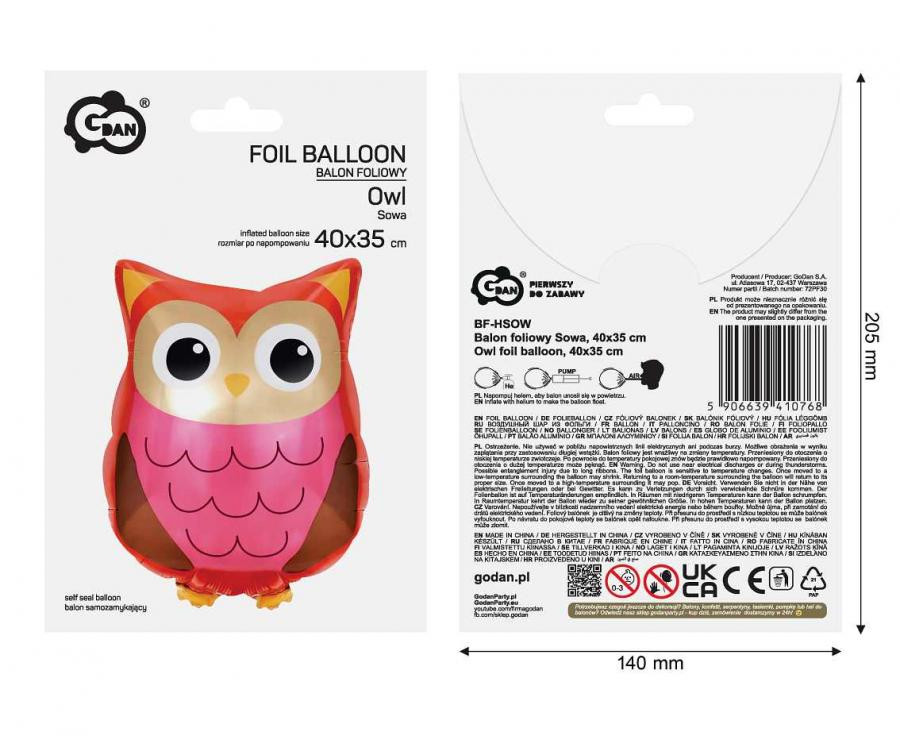 Tiere Eule Folienballon 40 cm