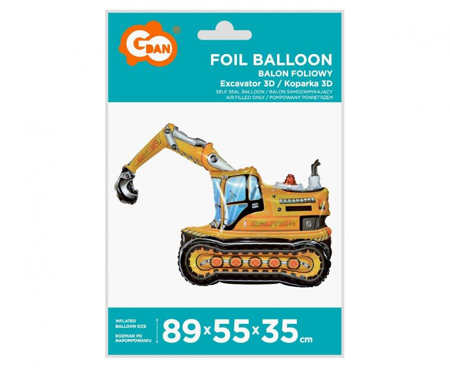 Fahrzeug Excavator 3D Bagger Folienballon 89 cm