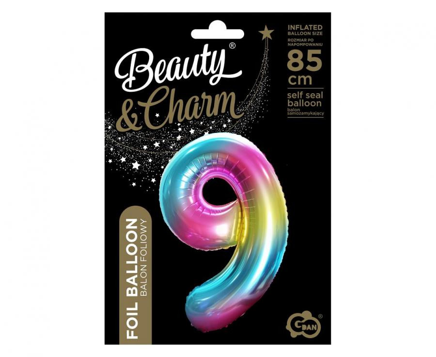 Nummer Rainbow Regenbogen Zahl 9 Folienballon 85 cm