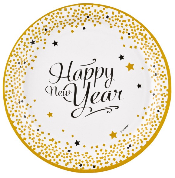 Neujahr Golden Wishes Happy New Year Pappteller 8 Stk 23 cm