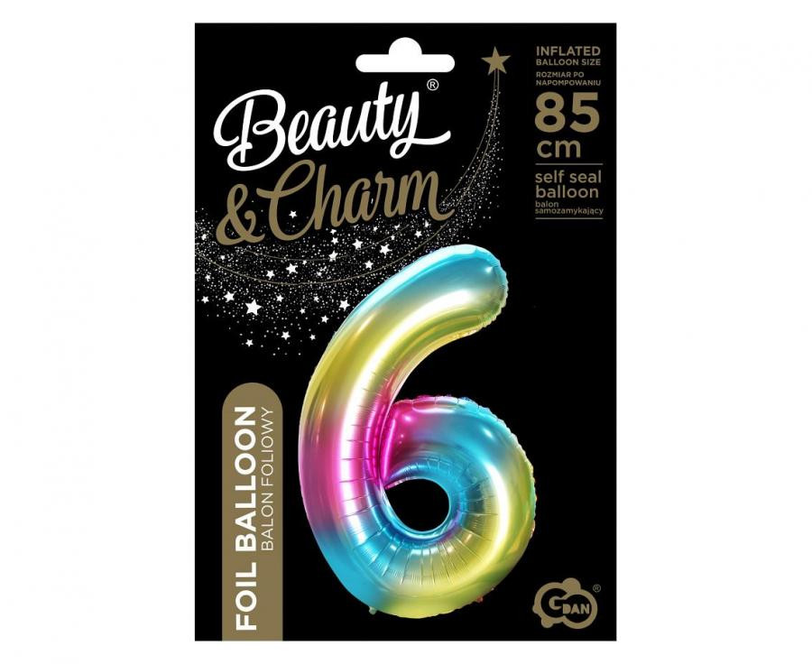 Nummer Rainbow Regenbogen Zahl 6 Folienballon 85 cm