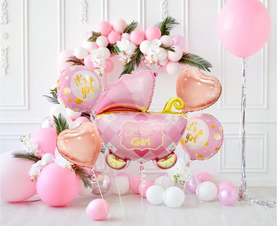 Geburtstag Carriage Pink Rosa Kinderwagen Folienballon 5er Set