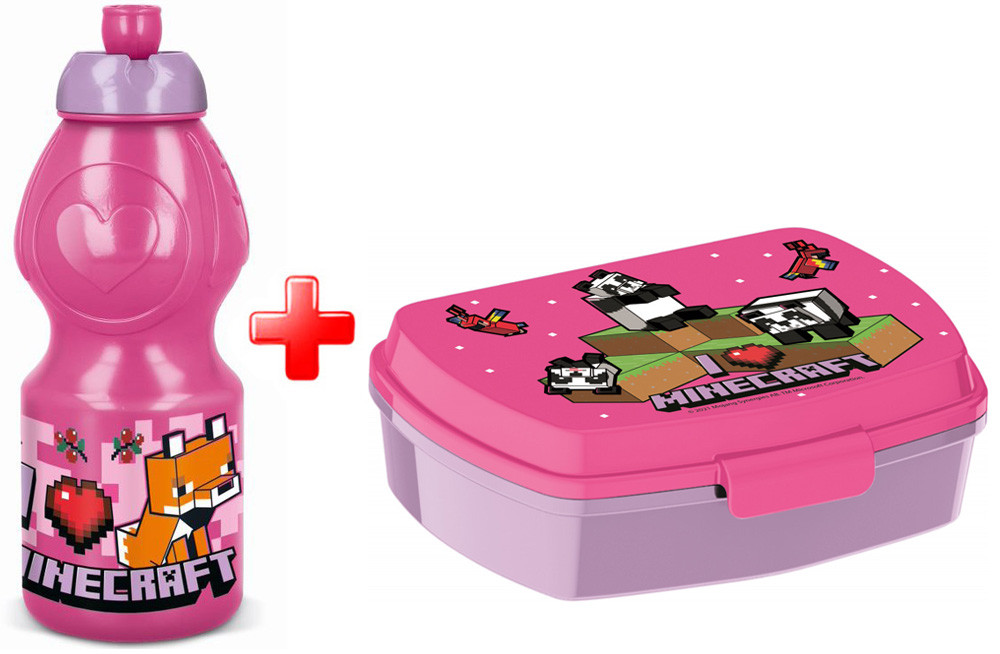 Minecraft Pixel Pink Trinkflasche und Brotdose Set