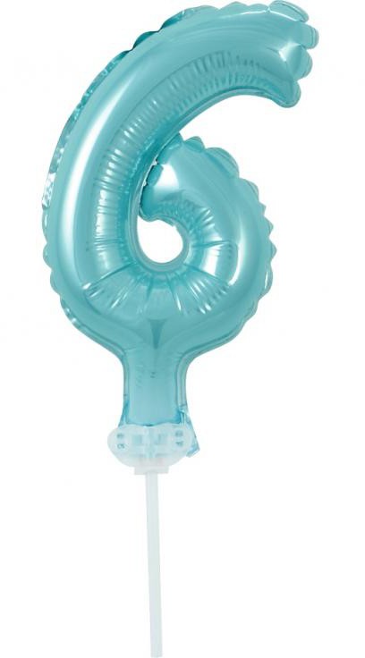 Nummer Light Blue Blaue Nummer 6 Folienballon für Kuchen 13 cm