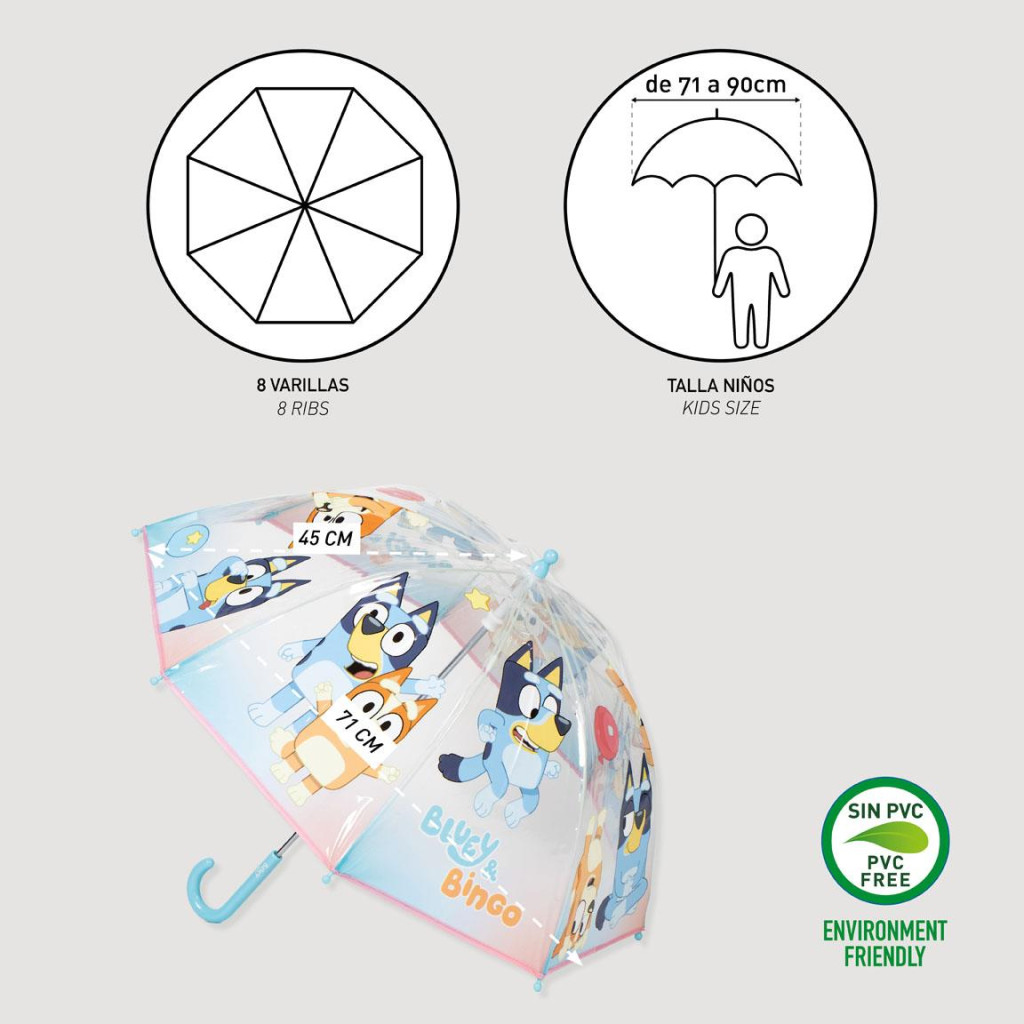 Bluey Bingo Kinder transparenter Regenschirm Ø71 cm