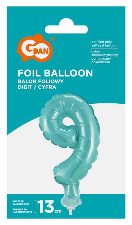 Nummer Light Blue Blaue Zahl 9 Folienballon für Kuchen 13 cm