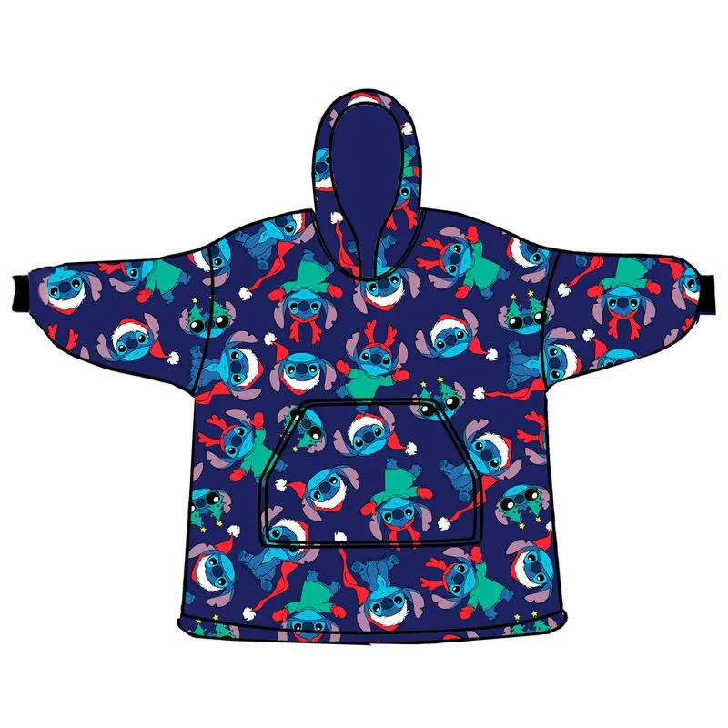 Disney Lilo und Stitch Dark Weihnachtliche Erwachsene Kuschel-Fleece Decke, Poncho