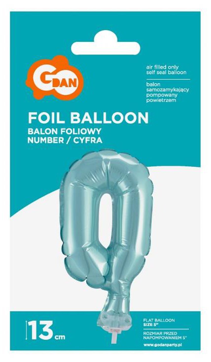 Nummer Light Blue Blauer Zahlen 0 Folienballon für Kuchen 13 cm
