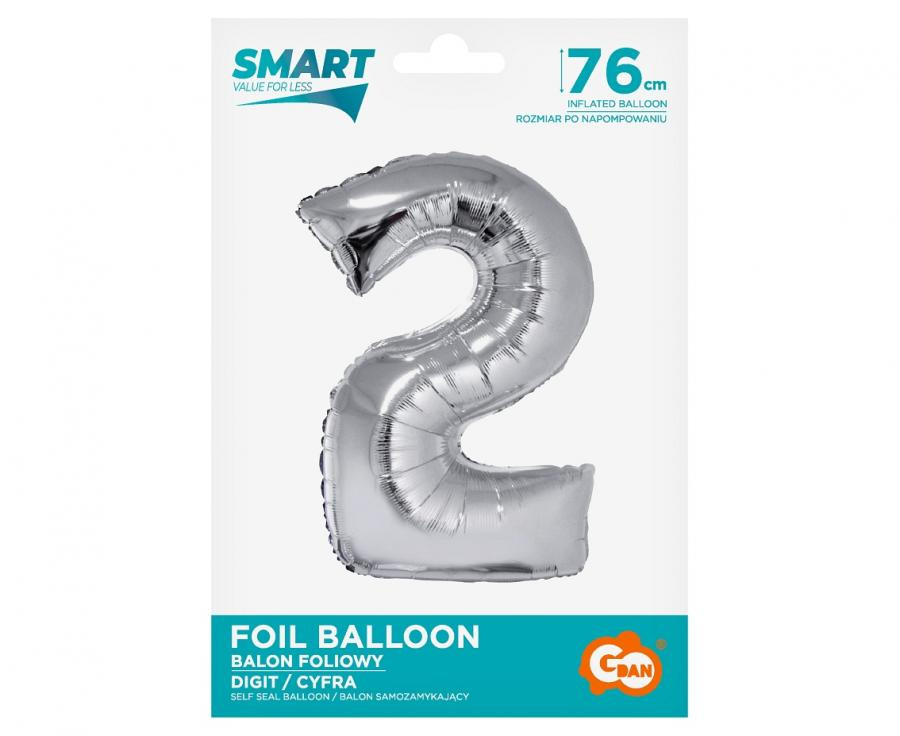 Nummer Silver Silberne Zahl 2 Folienballon 76 cm