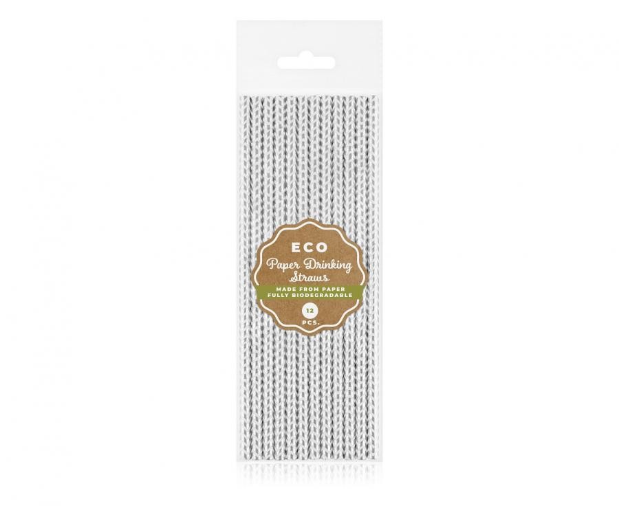 Farbe Silver Chevron Silber Papier Trinkhalm 12 Stück