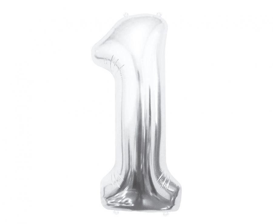 Nummer Silber, Nummer 1 Folienballon 85 cm