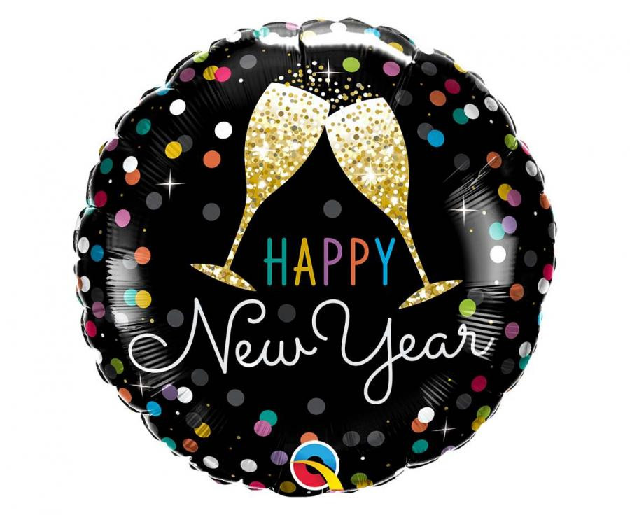 Neujahr Happy New Year Champagnergläser Folienballon 46 cm