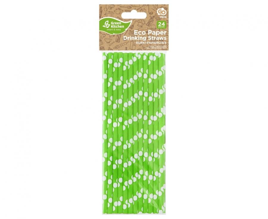 Farbe Green Polka Dots Grüner Papierstrohhalm, 24 Stück