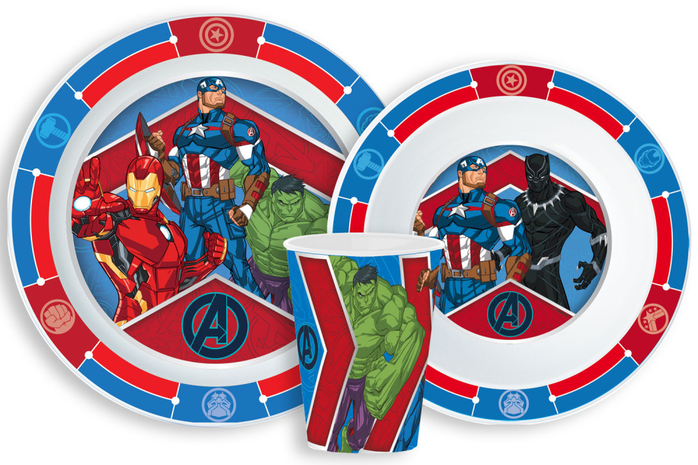 Avengers Army Geschirrset, Mikrokunststoffset, mit Glas 260 ml
