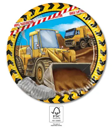 Baustelle Grabber Papierteller 8 Stk. 23 cm FSC