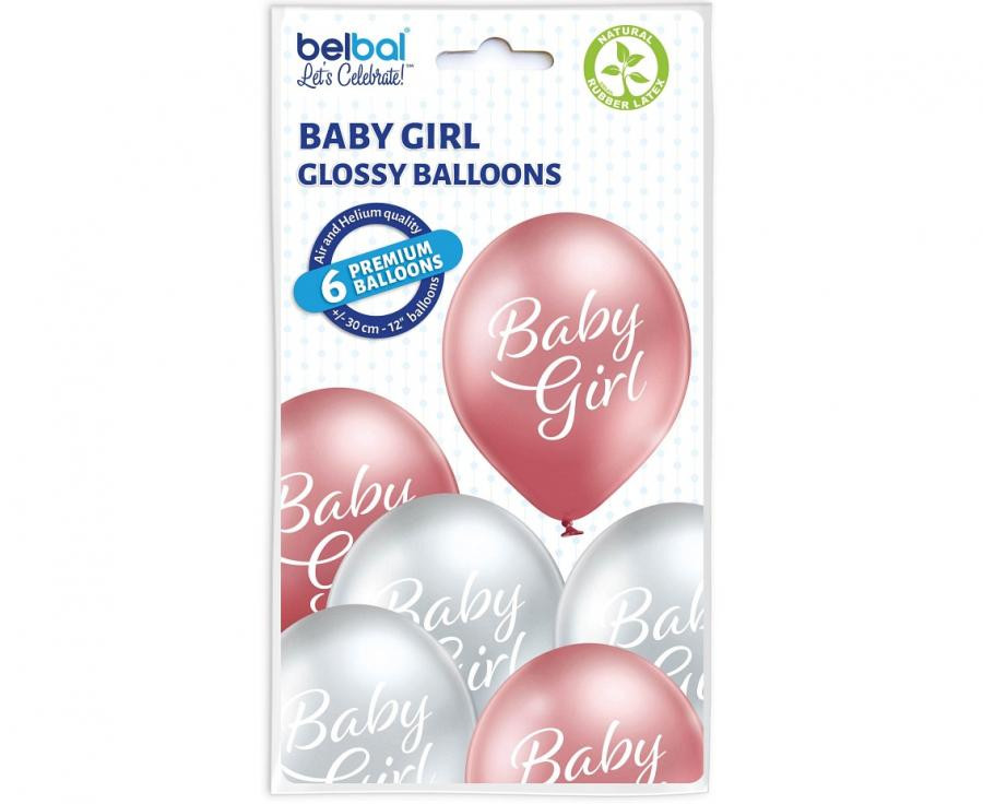 Baby Girl Glossy Ballon, 6 Stk 12 inch (30cm)